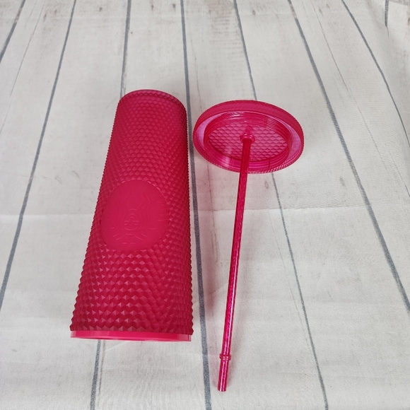 Starbucks Fall 2021 Neon Pink Studded Cold Cup Soft Touch Jelly Venti 24oz - Picture 9 of 11